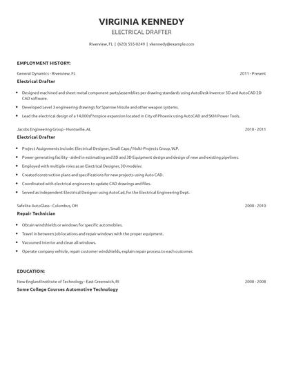Electrical Drafter Resume