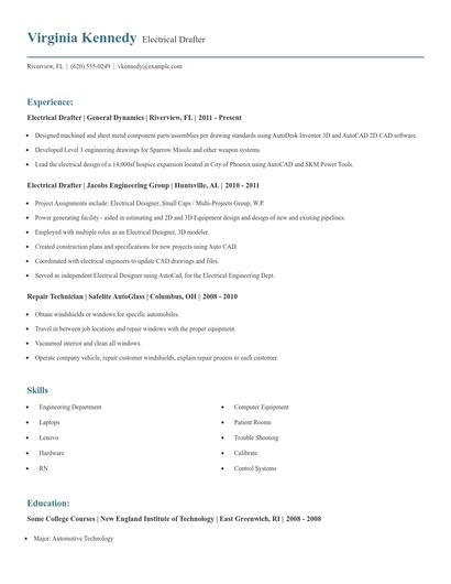 Electrical Drafter Resume