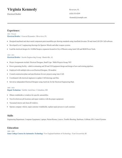 Electrical Drafter Resume