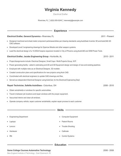 Electrical Drafter Resume