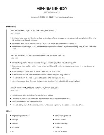 Electrical Drafter Resume