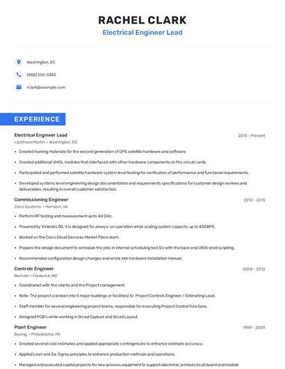 Electrical Engineer Lead Resume
