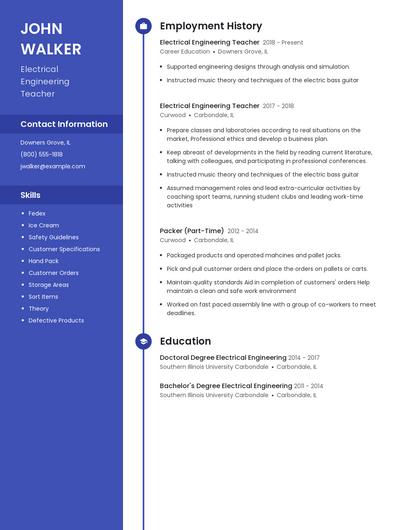 Electrical Engineering Teacher Resume