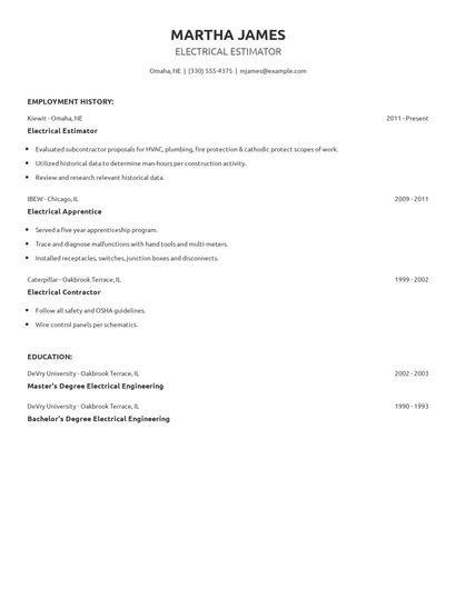 Electrical Estimator Resume