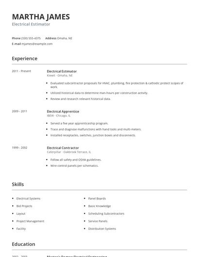 Electrical Estimator Resume
