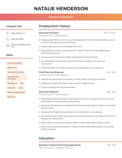 Electrical Estimator Resume