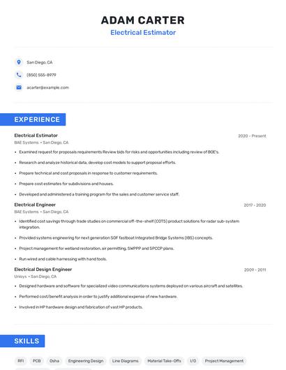 Electrical Estimator Resume