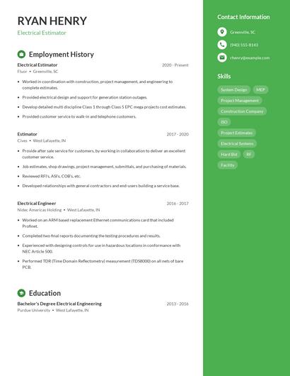 Electrical Estimator Resume