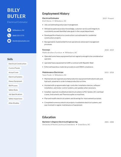Electrical Estimator Resume