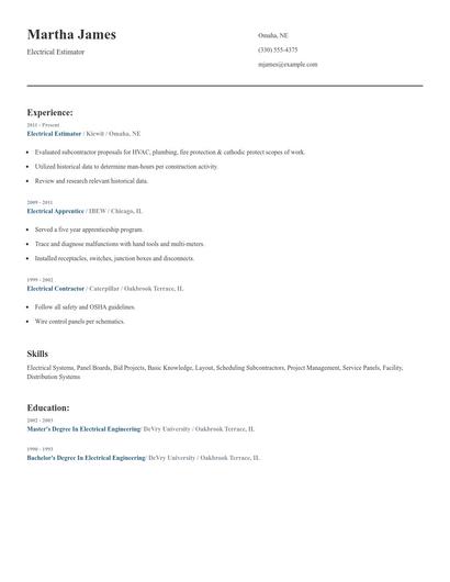 Electrical Estimator Resume