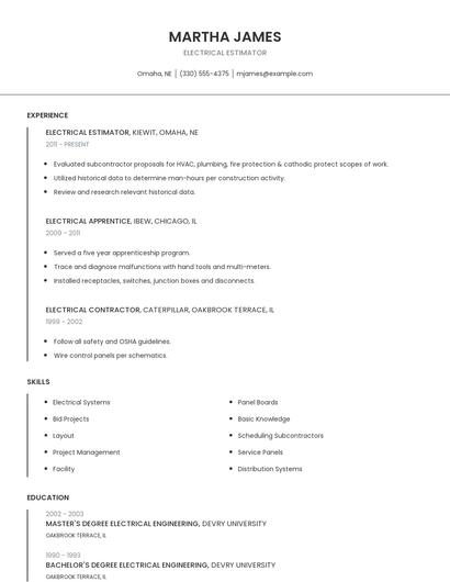 Electrical Estimator Resume