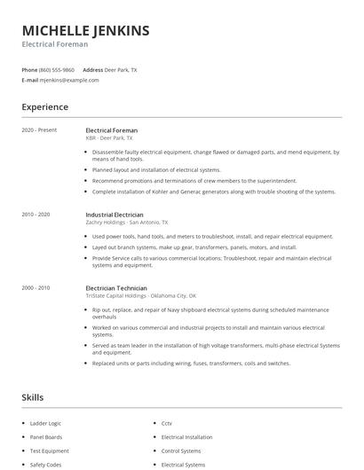 Electrical Foreman Resume