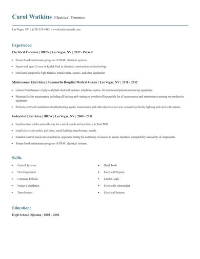 Electrical Foreman Resume