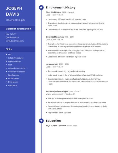Electrical Helper Resume