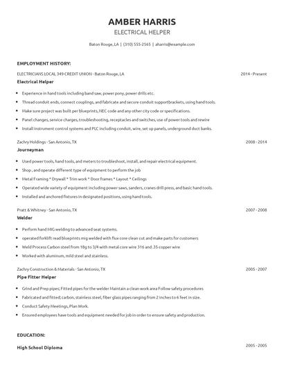 Electrical Helper Resume
