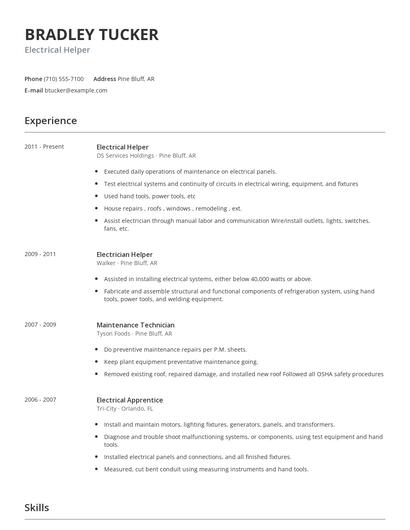Electrical Helper Resume