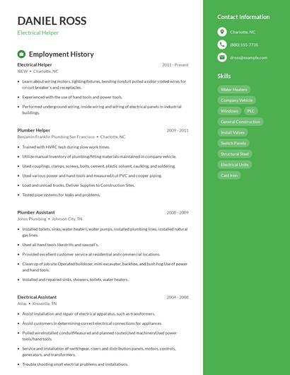 Electrical Helper Resume