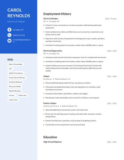 Electrical Helper Resume