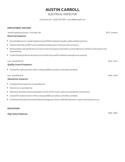 Electrical Inspector Resume