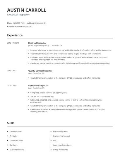 Electrical Inspector Resume