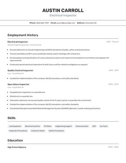 Electrical Inspector Resume