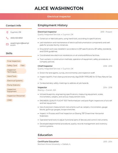 Electrical Inspector Resume