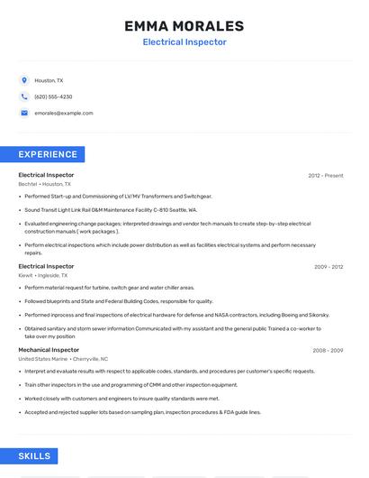 Electrical Inspector Resume