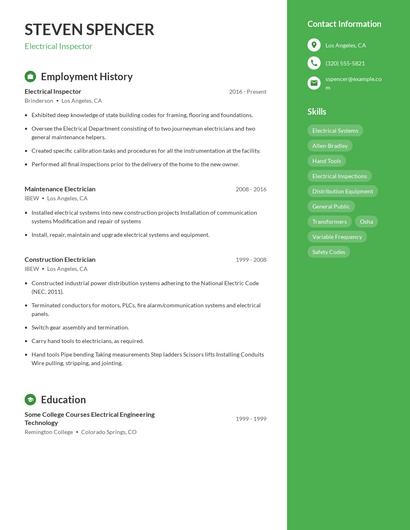 Electrical Inspector Resume