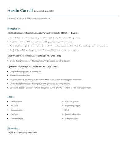 Electrical Inspector Resume