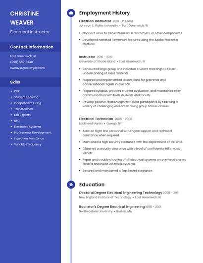 Electrical Instructor Resume