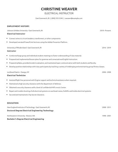 Electrical Instructor Resume