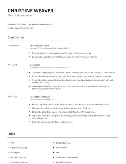 Electrical Instructor Resume