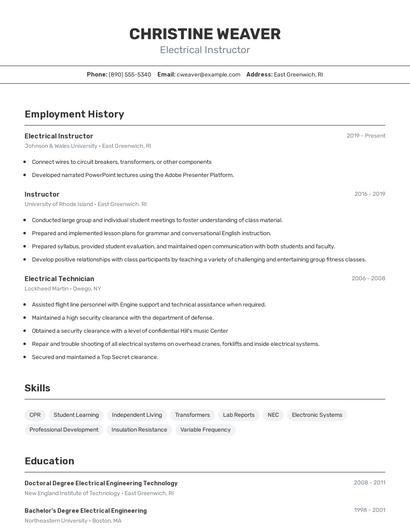 Electrical Instructor Resume