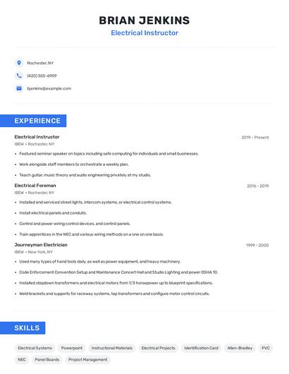 Electrical Instructor Resume