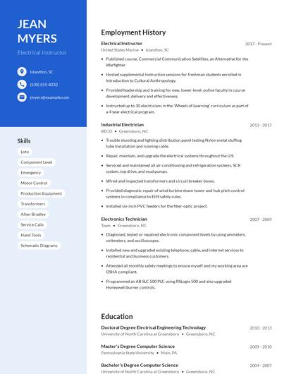 Electrical Instructor Resume