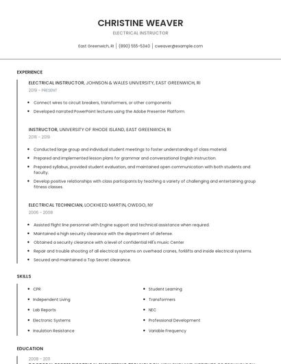 Electrical Instructor Resume