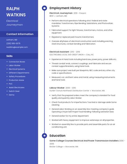 Electrical Journeyman Resume