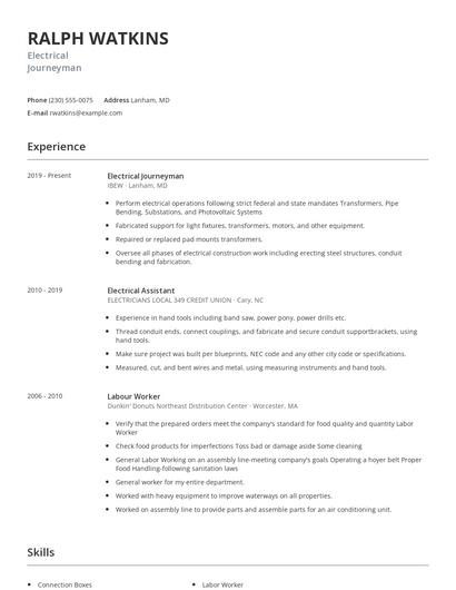 Electrical Journeyman Resume