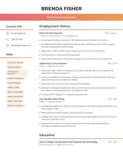 Electrical Journeyman Resume
