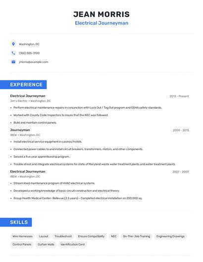 Electrical Journeyman Resume