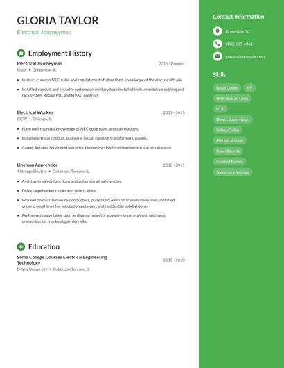 Electrical Journeyman Resume