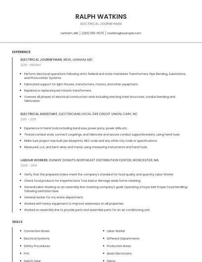 Electrical Journeyman Resume