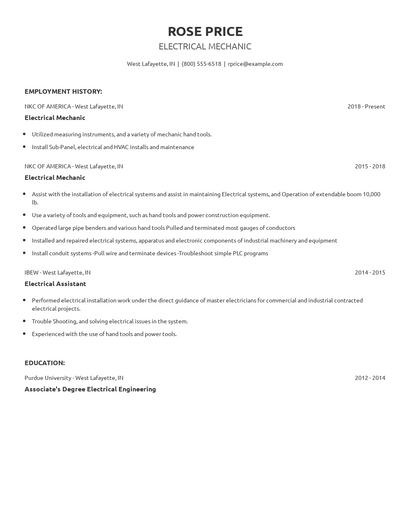 Electrical Mechanic Resume