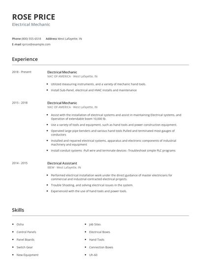 Electrical Mechanic Resume