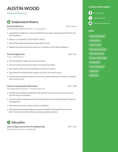 Electrical Mechanic Resume