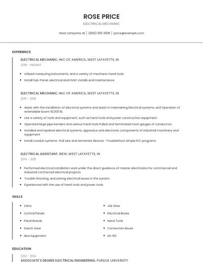 Electrical Mechanic Resume