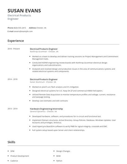 Electrical Products Engineer Resume