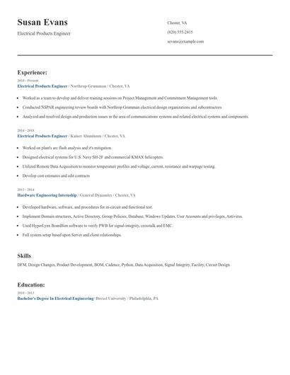 Electrical Products Engineer Resume