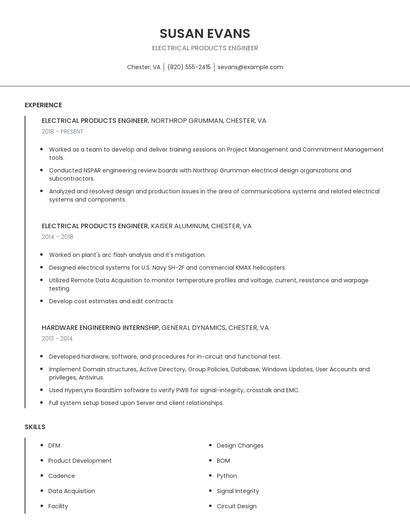 Electrical Products Engineer Resume