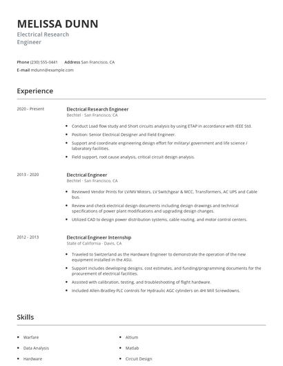Electrical Research Engineer Resume